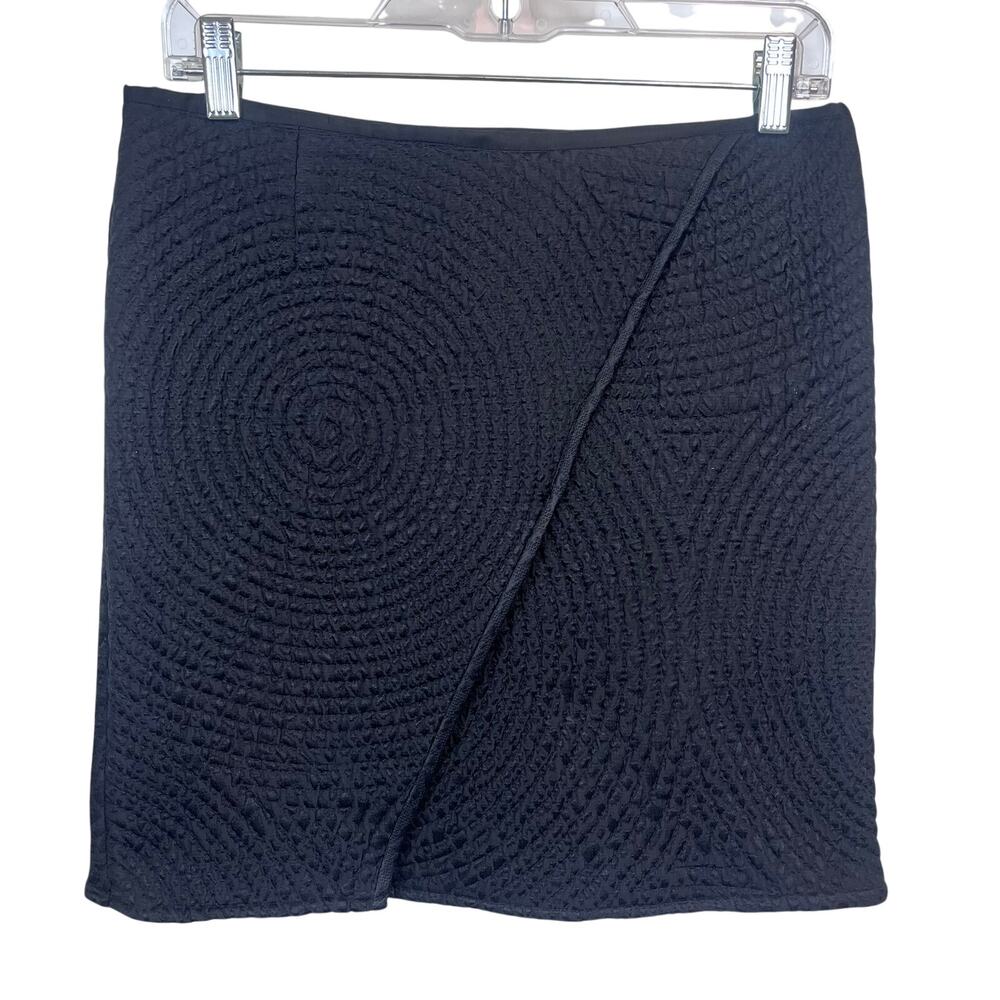 Black Quilted Faux Wrap Mini Skirt No Brand Est Small Medium Y2K Side Zip